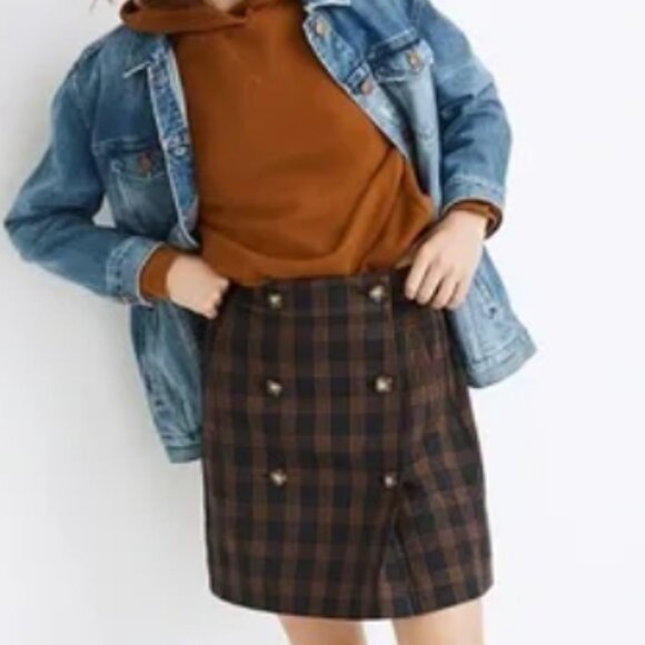 Madewell Dresses & Skirts - Madewell Plaid Mini‎ Skirt in Brown/Black Double Breasted Button Detail Size M